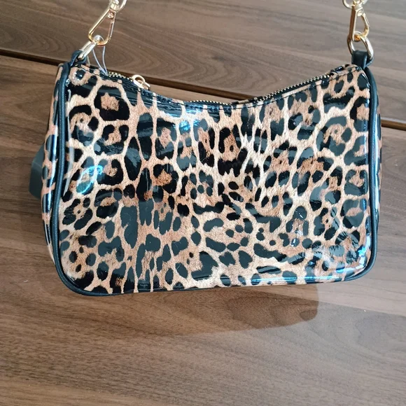 Leopard Print Mini Bag with Gold Chain - Picture 2 of 7
